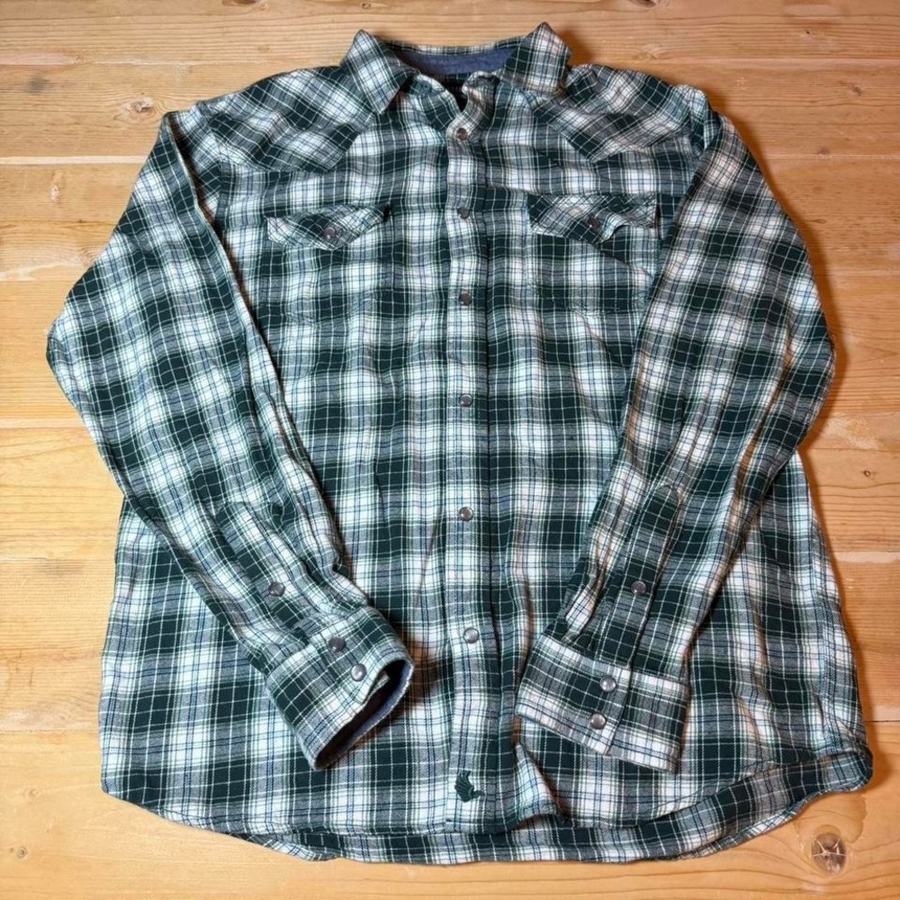 Cody James Mens‎ Green White Plaid Flannel Western Snap Button Shirt Medium